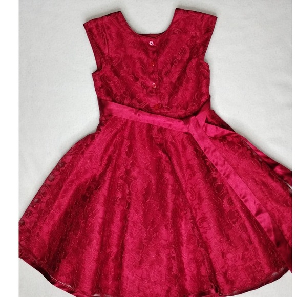 Jona Michelle Party Dress Red Lace‎ Flower Girl Dress Special Occasion Size 7 - Picture 2 of 11